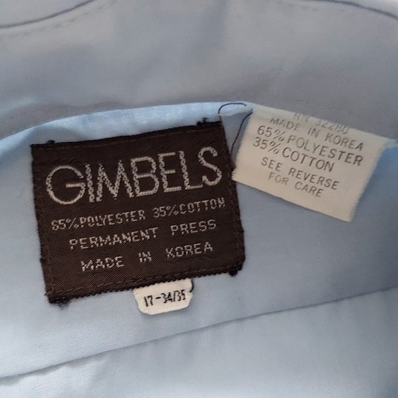 Gimbels Mens 17/34-35 Collared Button Down Shirt Blue Vintage - Picture 4 of 5